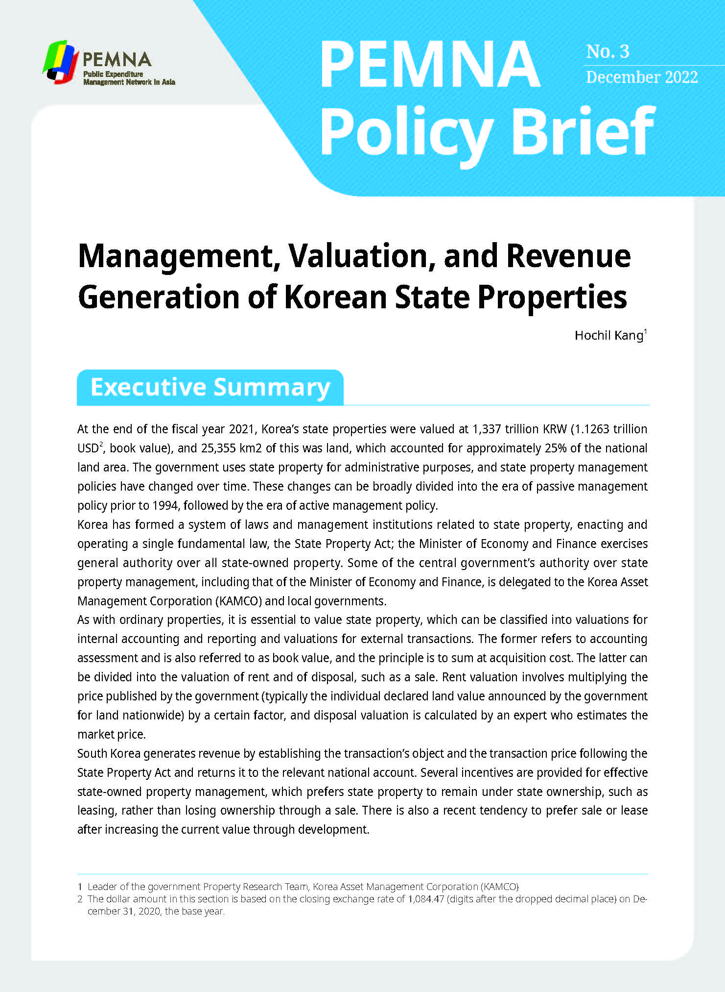 PEMNA POLICY BRIEF (ISSUE 3) MANAGEMENT. VALUATION. AND REVENUE GENERATION OF KOREAN STATE PROPERTIE
